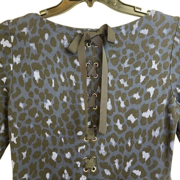 Kate Spade Blue Leopard Print Lace-up Ponte Dress Size M - Picture 4 of 8